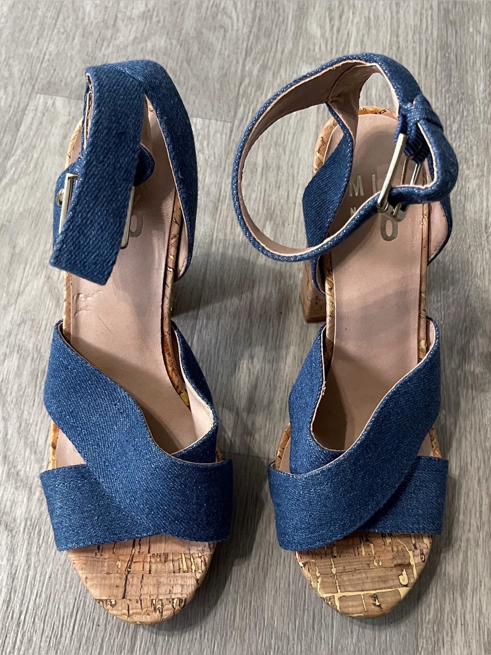 Denim Blue Cork Platform Sandals Festival Boho Chic Y2K Fairy Vacation
